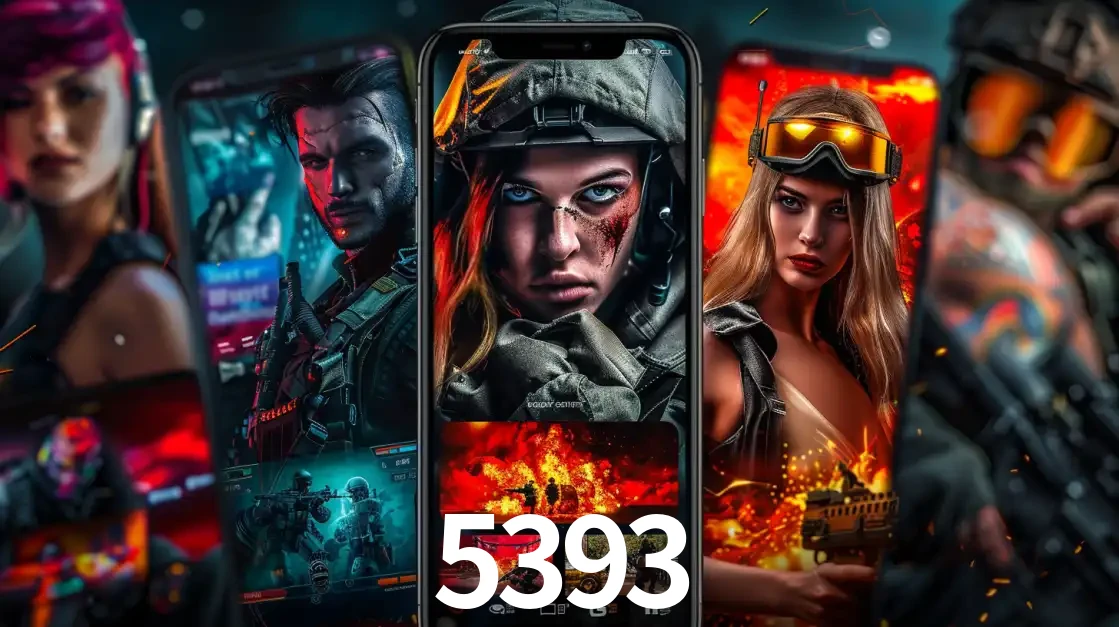 Montagem de telas de celular mostrando diversos personagens, masculinos e femininos, de um jogo de tiro, ilustrando a diversidade de equipes de e-sports para apostar no 5393.