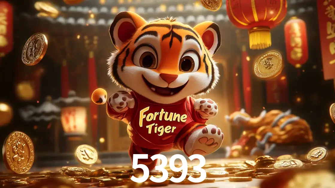 O alegre personagem do Fortune Tiger correndo sobre um caminho de moedas de ouro, simbolizando os grandes prêmios e a diversão do popular jogo de slot do 5393.