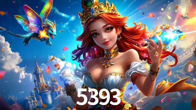 A princesa de um reino de fantasia mágico, com seu pequeno dragão, apresentando um mundo de prêmios encantados nos jogos de caça-níqueis do cassino 5393.