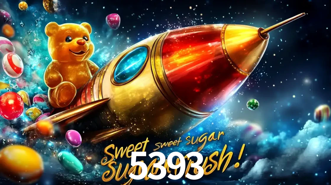Arte promocional do jogo de slot Sugar Rush, com um urso de pelúcia em um foguete viajando pelo espaço de doces, um dos jogos divertidos disponíveis no cassino 5393.